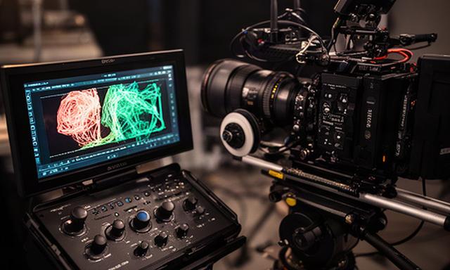 Sistema wireless di controllo fuoco con monitor integrato accanto a una camera cinema su rig professionale