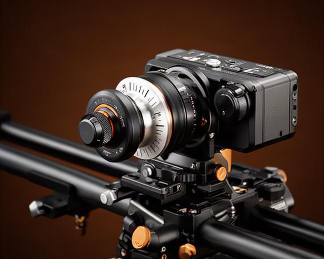 Follow focus wireless montato su rig cinematografico con ruota di controllo e motore laterale